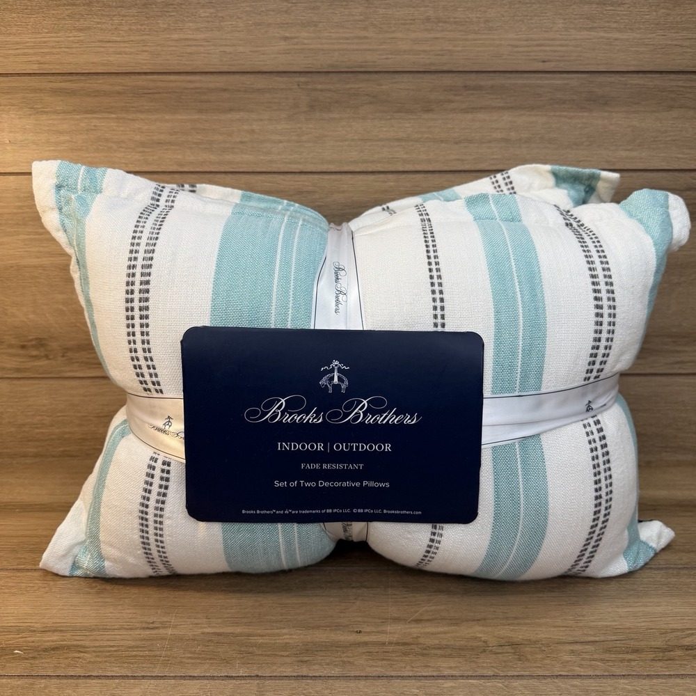 NWT Brooks Brothers Coastal Striped Throw Pillows Set 2 Fade Resistant Nautical
